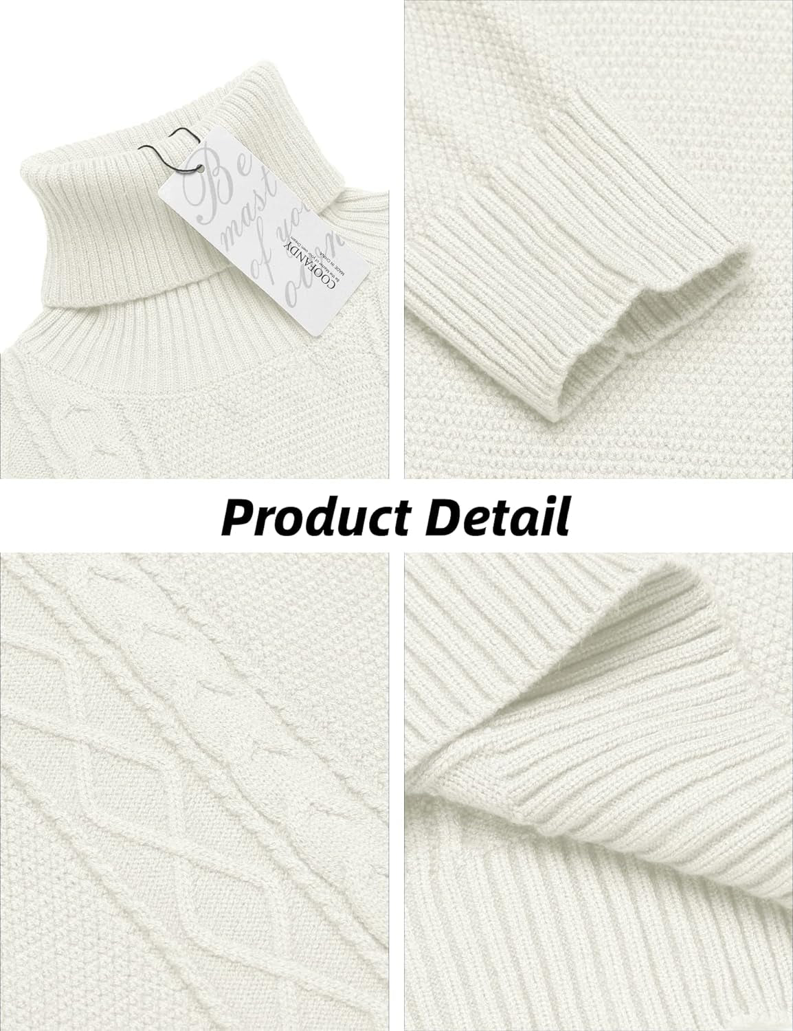 Men'S Slim Fit Turtleneck Sweater Casual Cable Knitted Pullover Sweaters