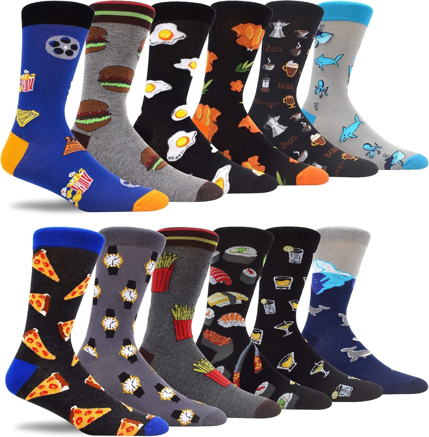 Men'S Fun Dress Socks Colorful Novelty Patterned Cotton Crew Socks 12 Pack