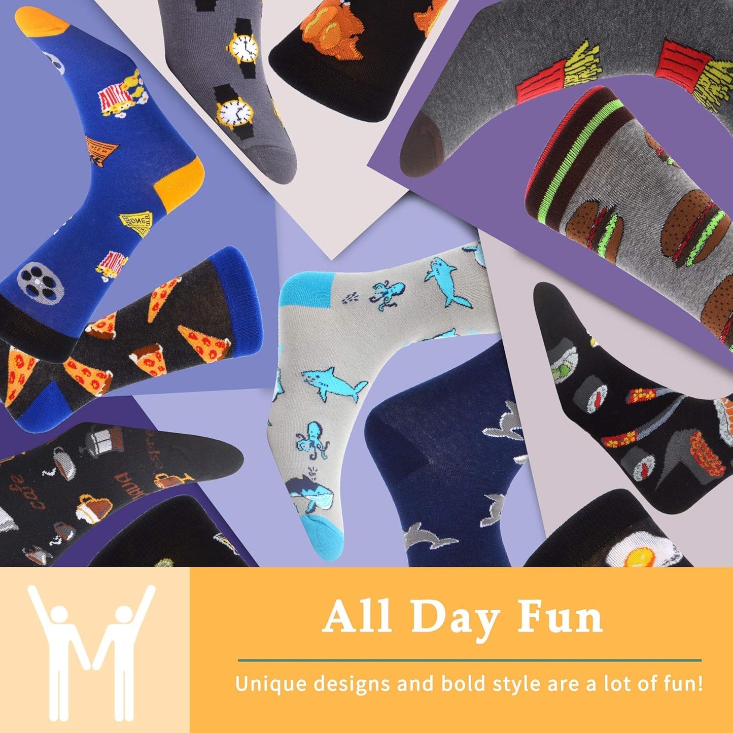 Men'S Fun Dress Socks Colorful Novelty Patterned Cotton Crew Socks 12 Pack
