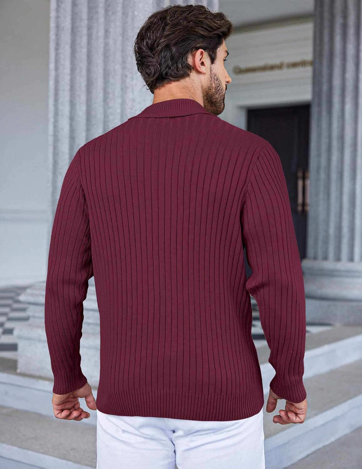 Men'S Shawl Collar Sweaters Casual Slim Fit Button Knitted Pullover Sweater