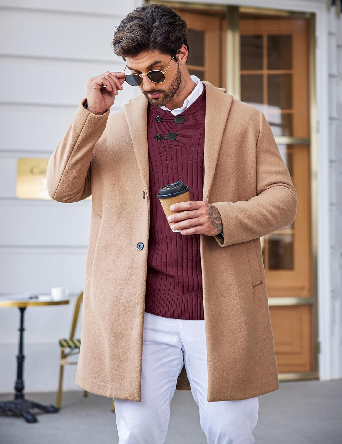 Men'S Shawl Collar Sweaters Casual Slim Fit Button Knitted Pullover Sweater