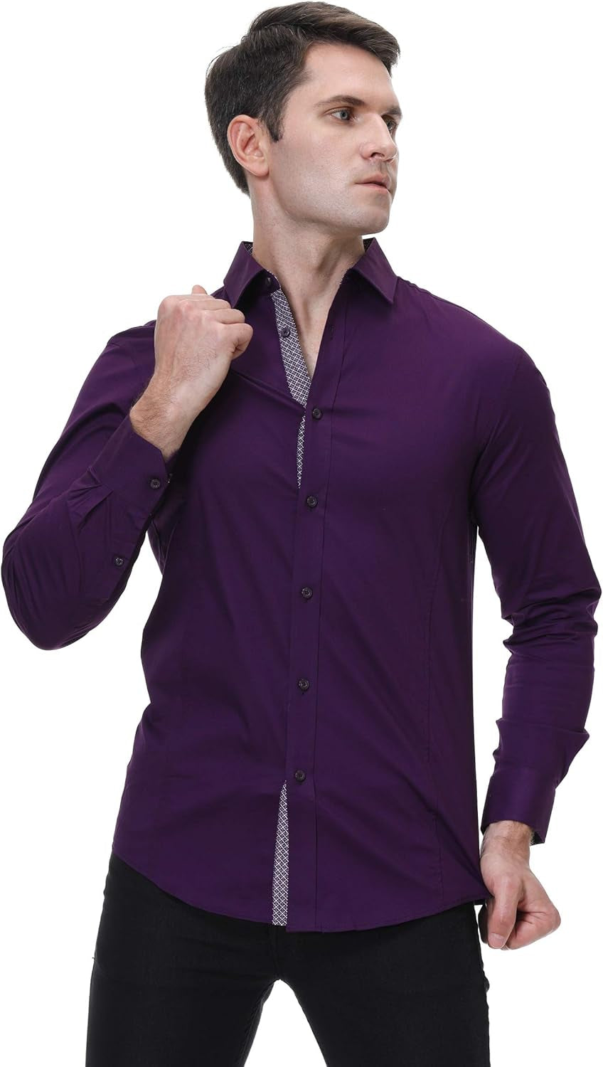 Mens Dress Shirt Wrinkle Free Moisture Wicking 4-Way High Stretch Super Soft Casual Button down Shirts