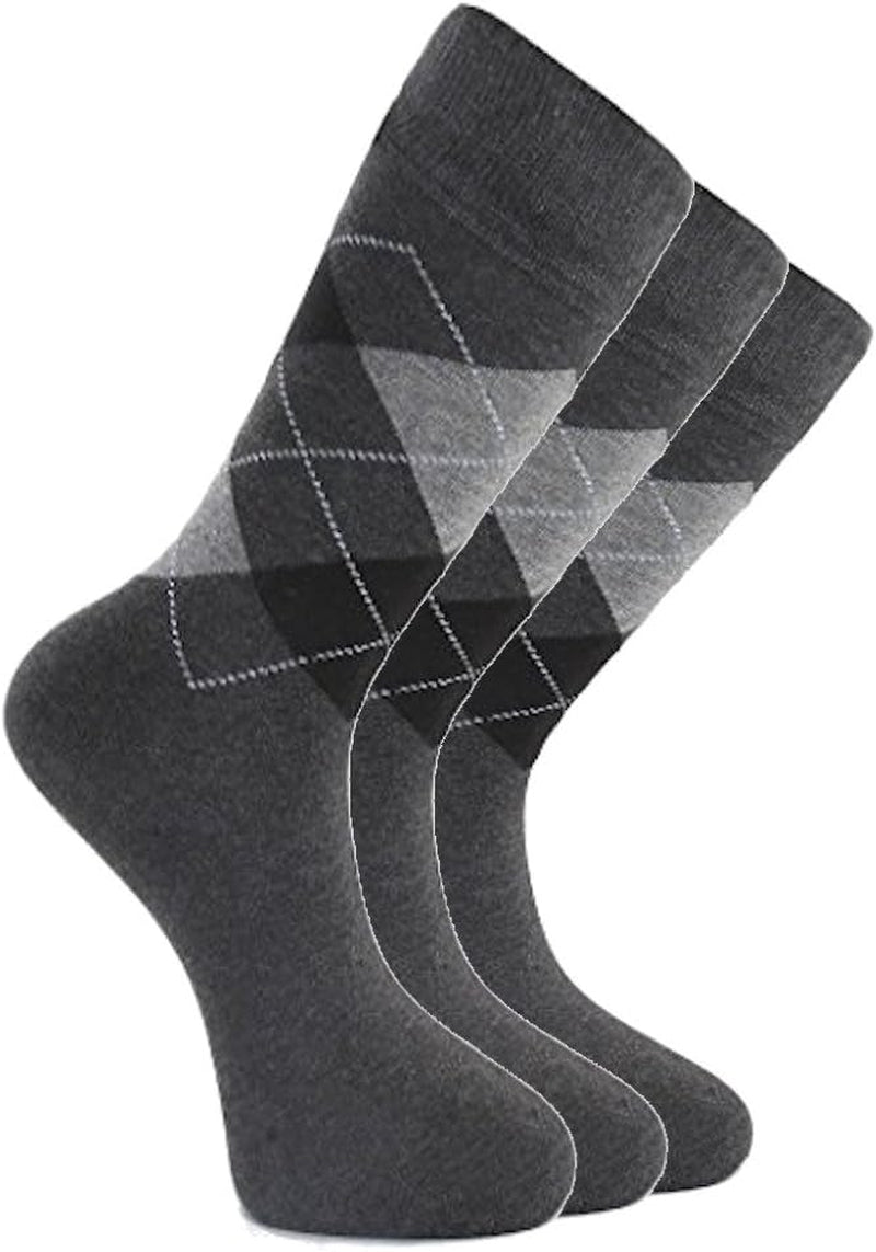 LAETA Men'S Colorful Argyle Fancy Design Fashion Dress Socks Crews Size (Grey (3 Pack))