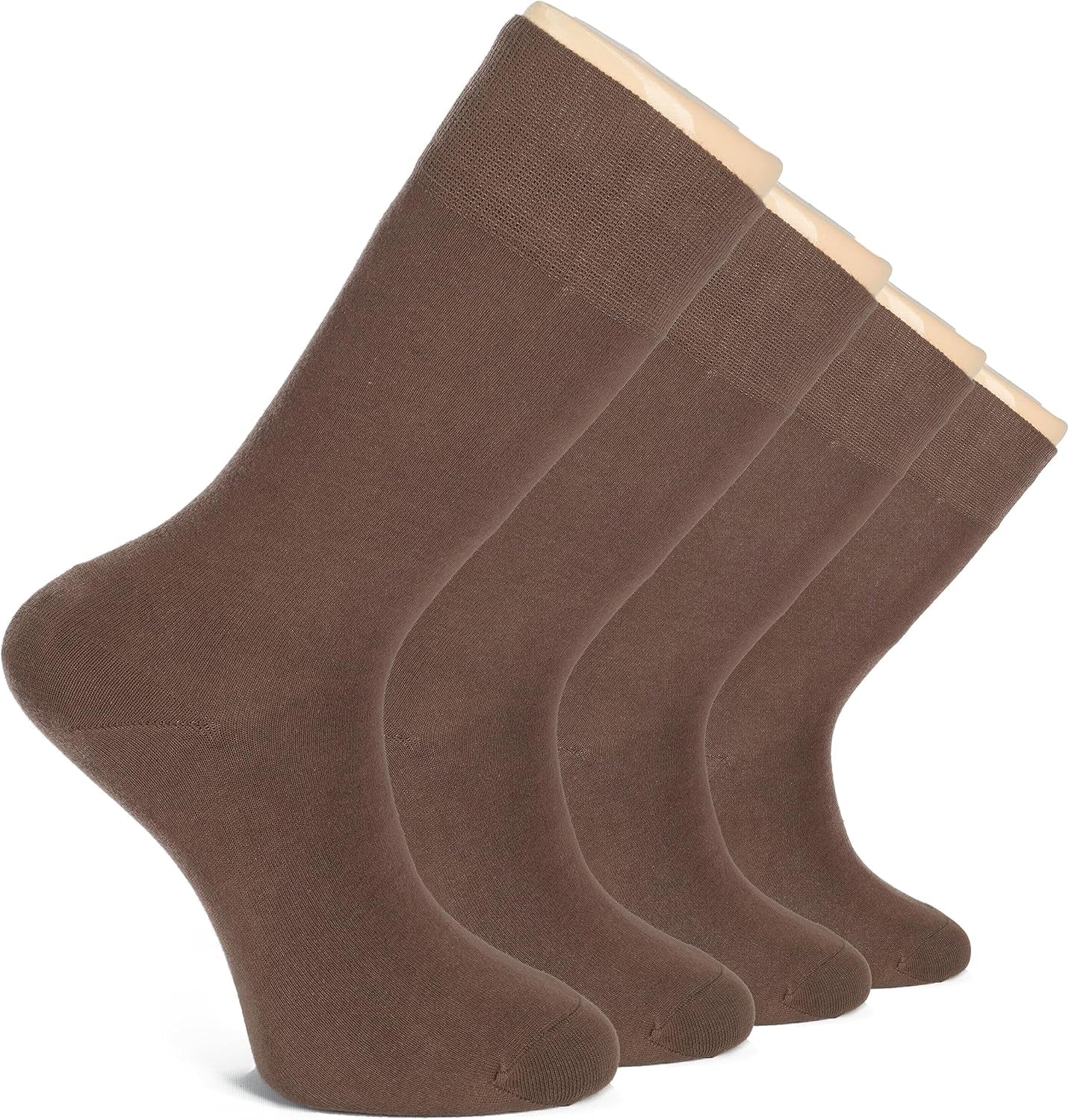 Men'S Cotton Dress Socks with Gift Box, Seamless Toe Business Crew Men Thin Socks, 4 Pairs, Brown, Shoe Size: 8-12
