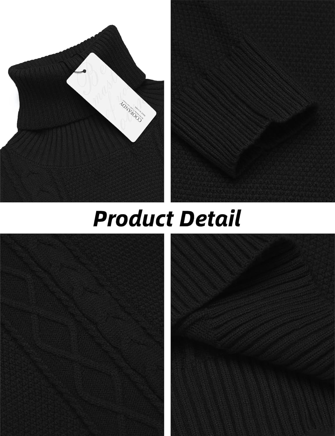 Men'S Slim Fit Turtleneck Sweater Casual Cable Knitted Pullover Sweaters