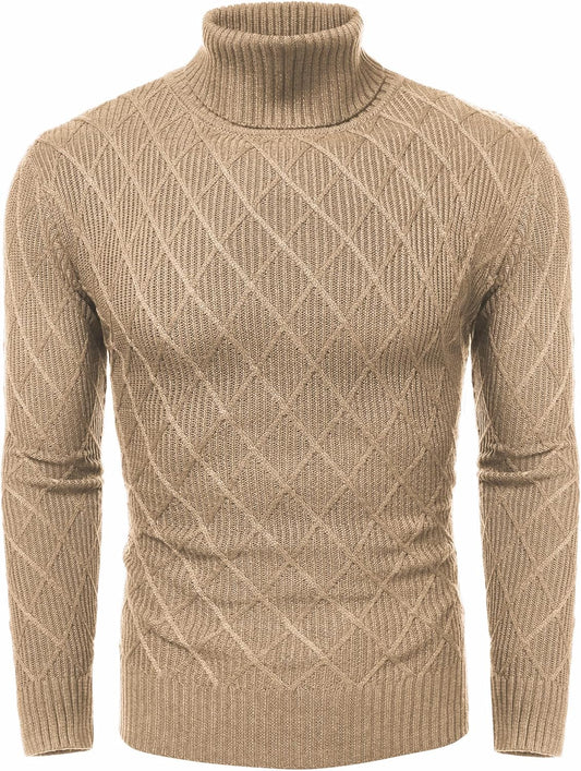 Men'S Slim Fit Turtleneck Sweater Knitted Thick Cotton Pullover Sweaters Khaki