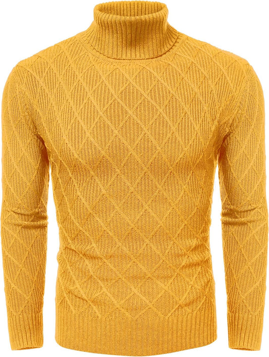 Men'S Slim Fit Turtleneck Sweater Knitted Thick Cotton Pullover Sweaters