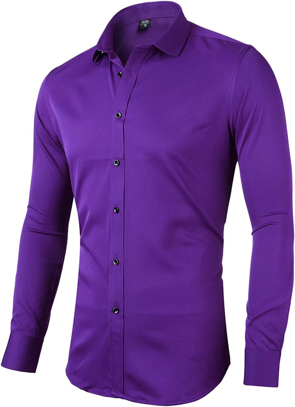 Mens Fiber Casual Button up Slim Fit Collared Formal Shirts, Purple, 15.5"Neck 33.5"Sleeve