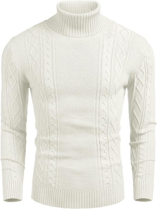 Men'S Slim Fit Turtleneck Sweater Casual Cable Knitted Pullover Sweaters