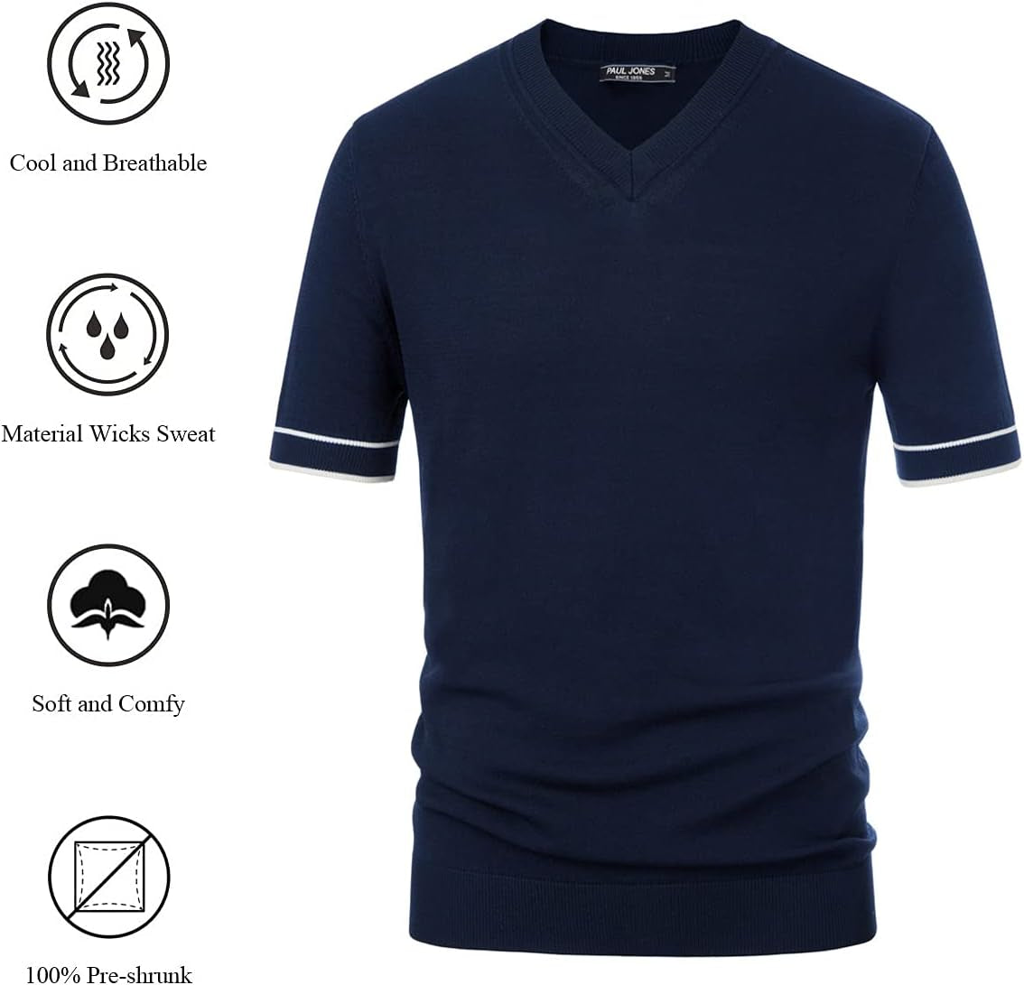 Men'S Lightweight Short Sleeve V Neck T Shirts Knitted Muscle Tee Shirts M Blue