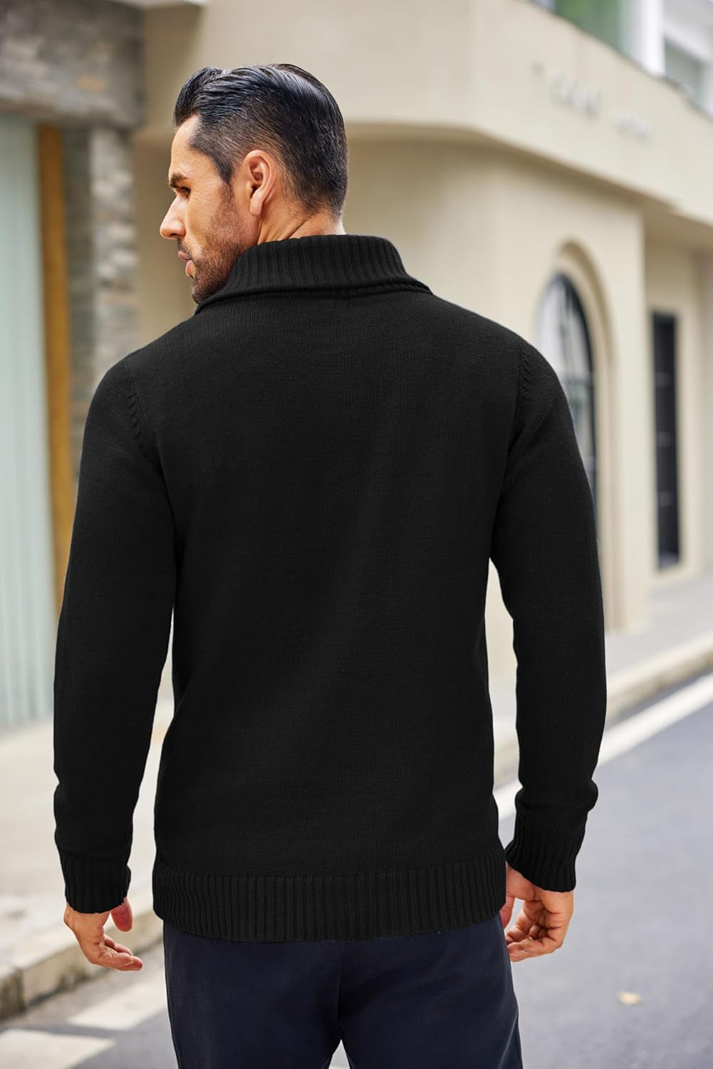 Men'S Shawl Collar Sweaters V-Neck Relaxed Fit Cable Pullovers