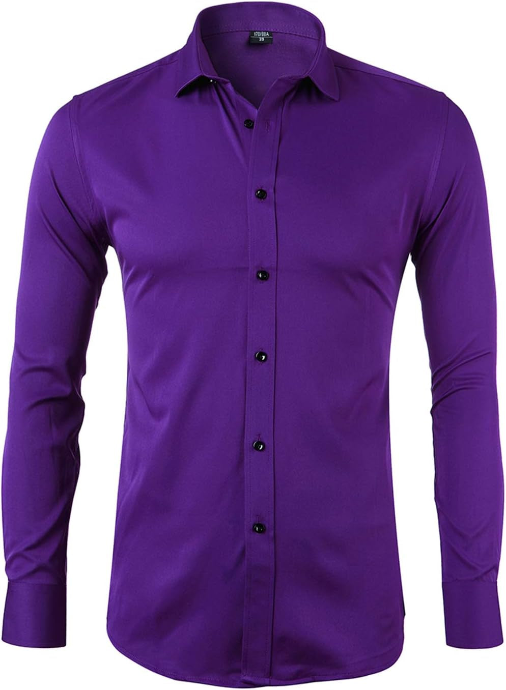 Mens Fiber Casual Button up Slim Fit Collared Formal Shirts, Purple, 15.5"Neck 33.5"Sleeve