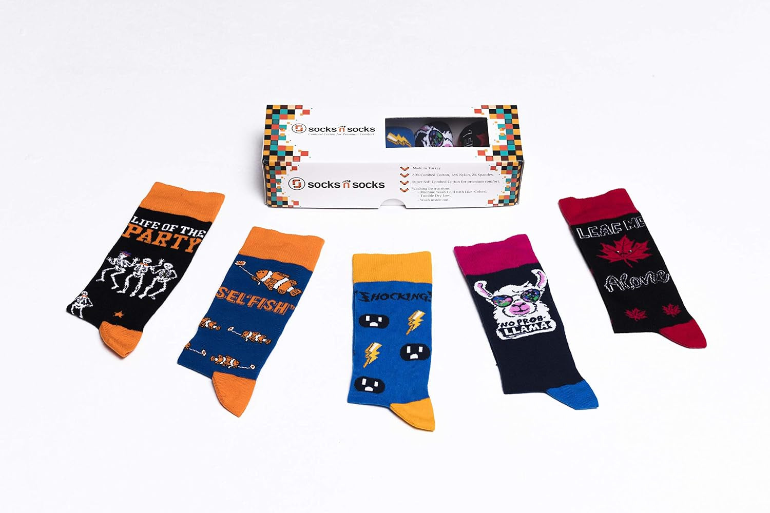 -Mens 5Pair Luxury Colorful Cotton Fun Novelty Dress Socks Gift Box