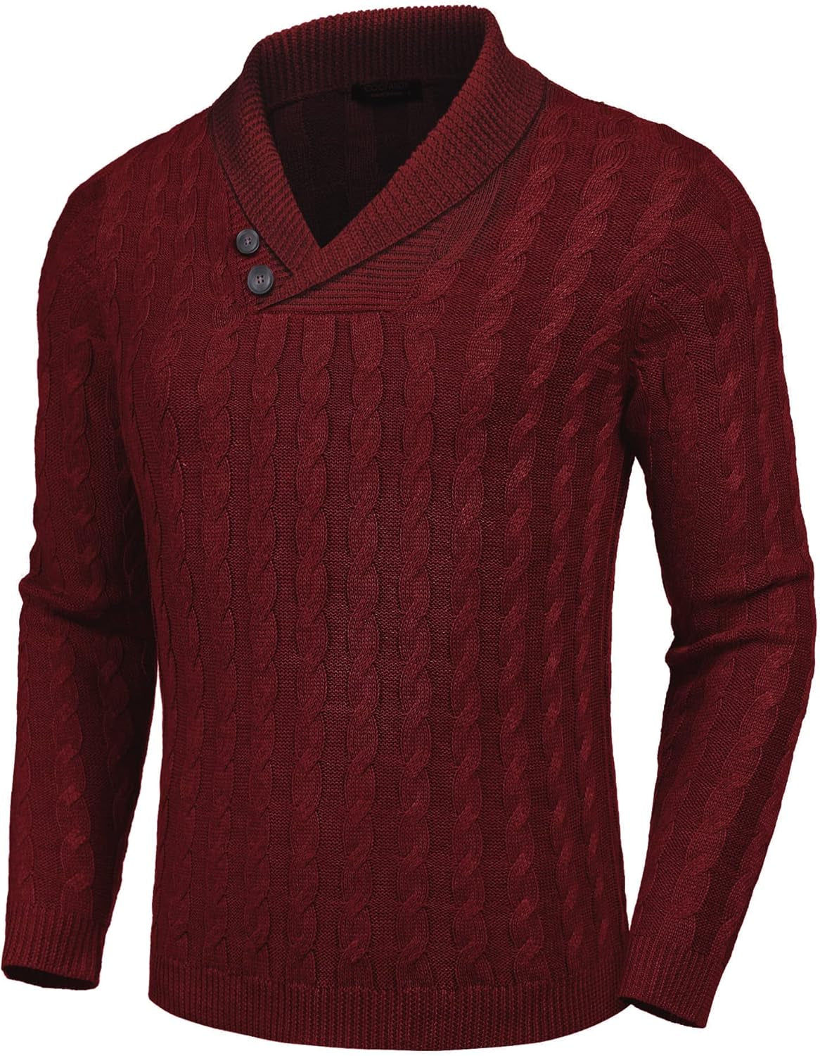 Men'S Shawl Collar Pullover Sweater Slim Fit Casual Button Cable Knit Sweaters