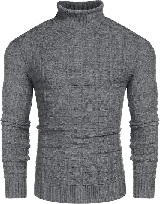 Men'S Slim Fit Turtleneck Sweater Casual Solid Waffle Knitted Pullover Sweaters