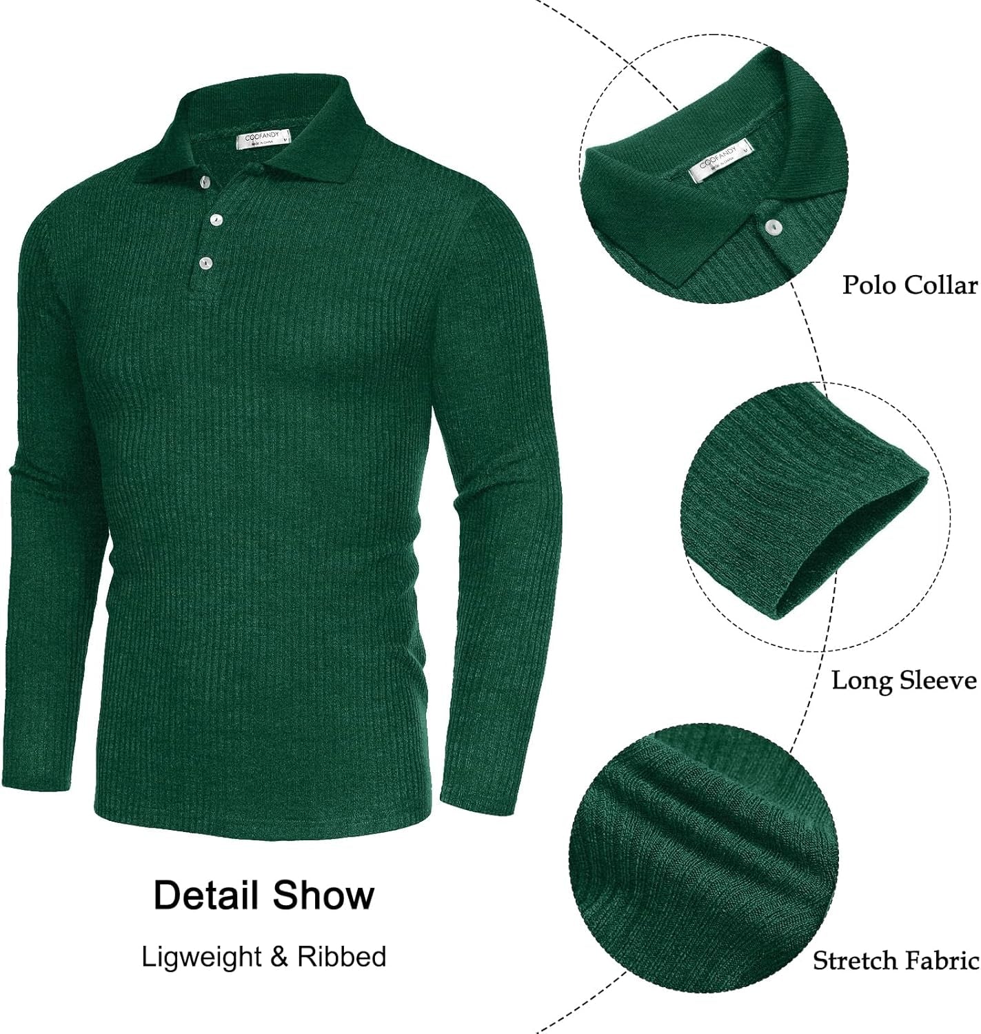 Men'S Stretch Muscle Tshirts Long Sleeve Knit Tees Casual Slim Fit Polo Shirts