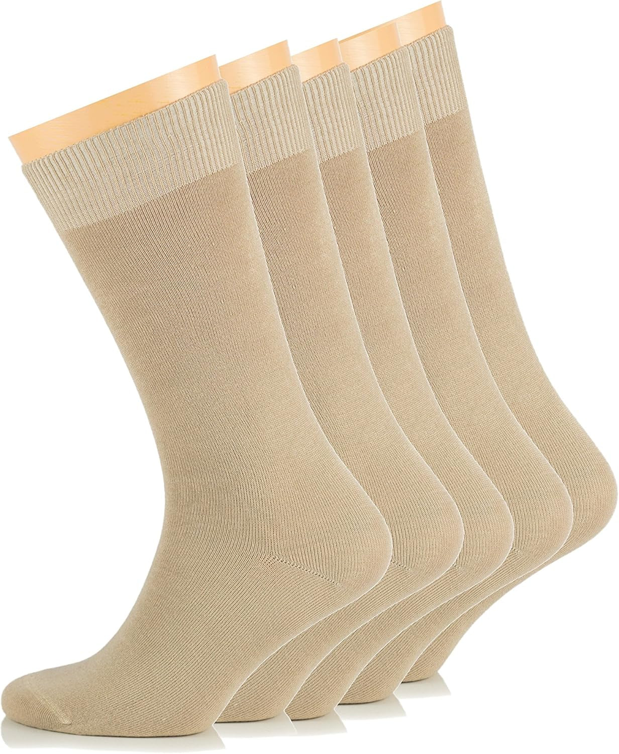 Men'S Plain Cotton Dress Socks, Crews Size (Beige (3 Pairs))