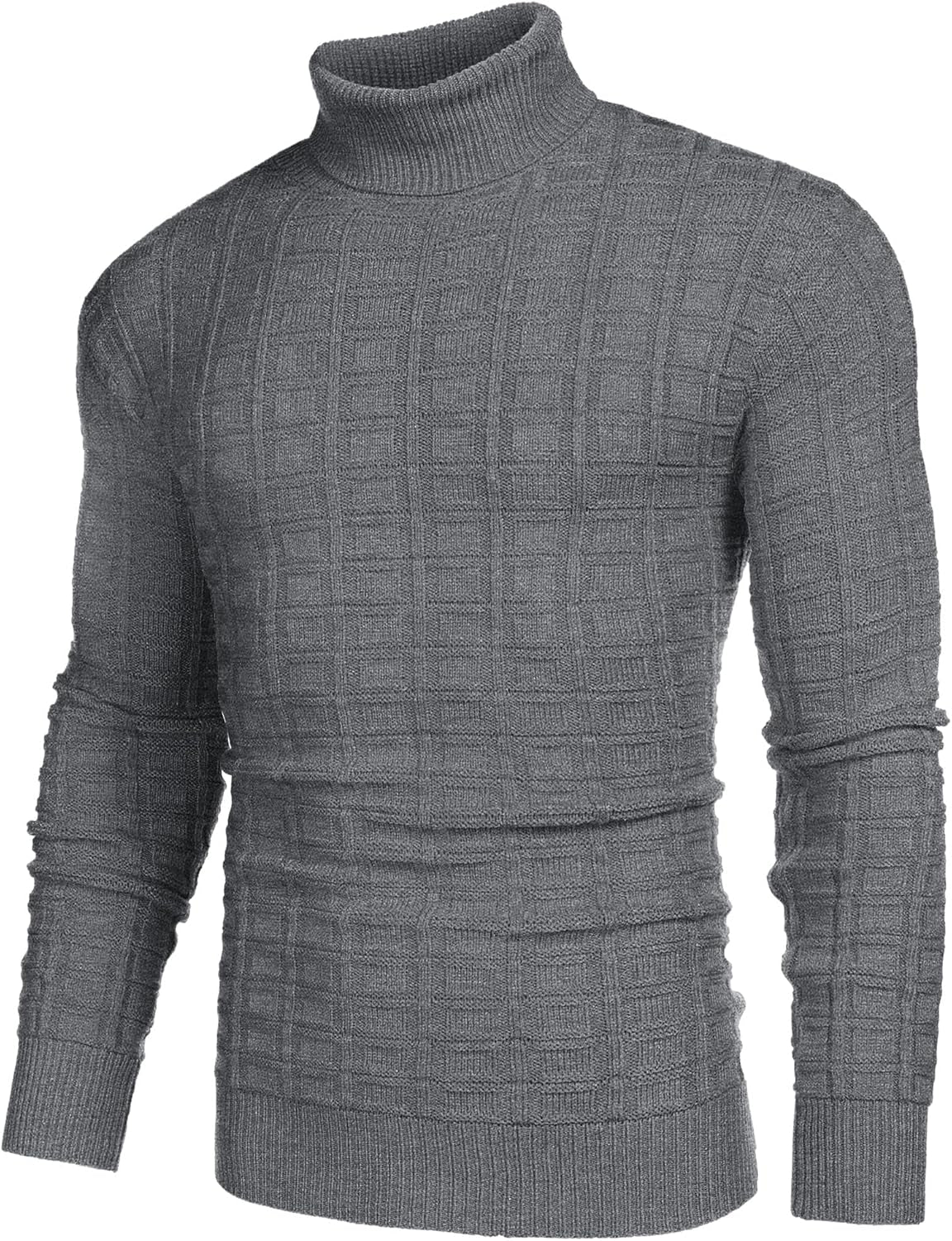 Men'S Slim Fit Turtleneck Sweater Casual Solid Waffle Knitted Pullover Sweaters