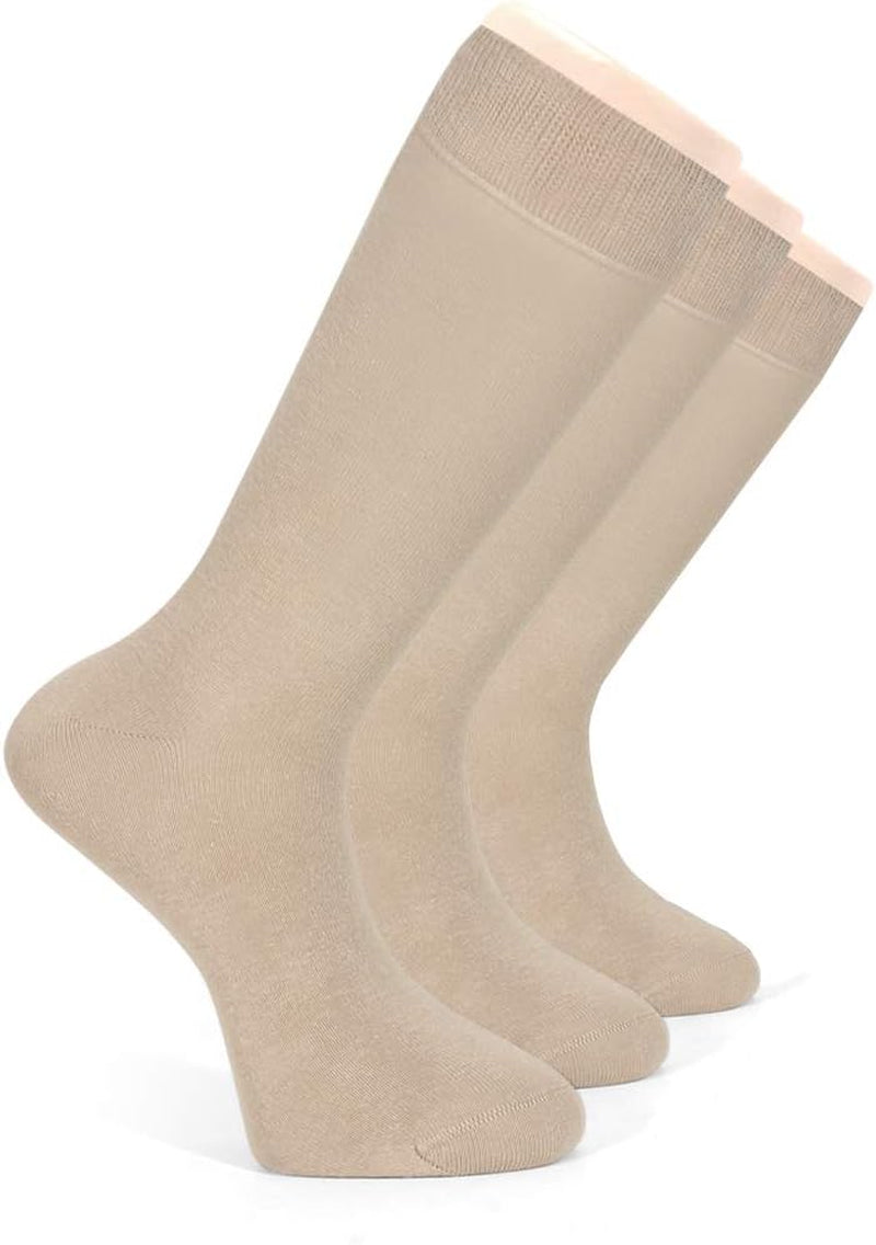 Men'S Plain Cotton Dress Socks, Crews Size (Beige (3 Pairs))