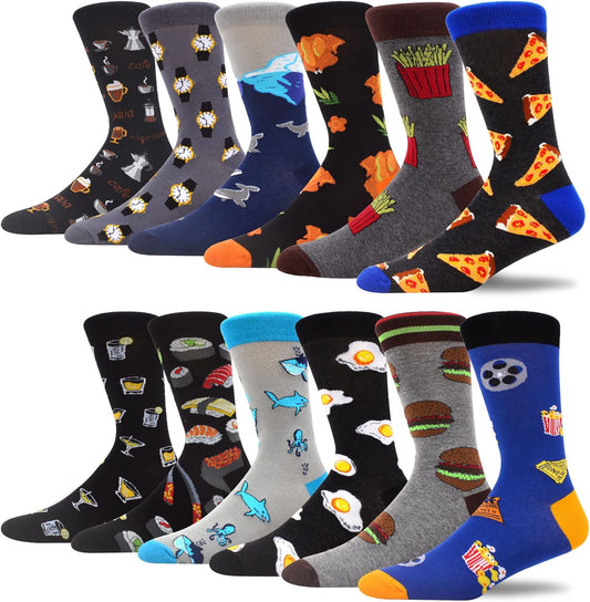 Men'S Fun Dress Socks Colorful Novelty Patterned Cotton Crew Socks 12 Pack