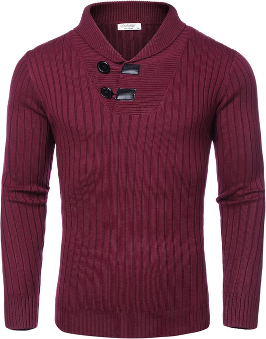 Men'S Shawl Collar Sweaters Casual Slim Fit Button Knitted Pullover Sweater