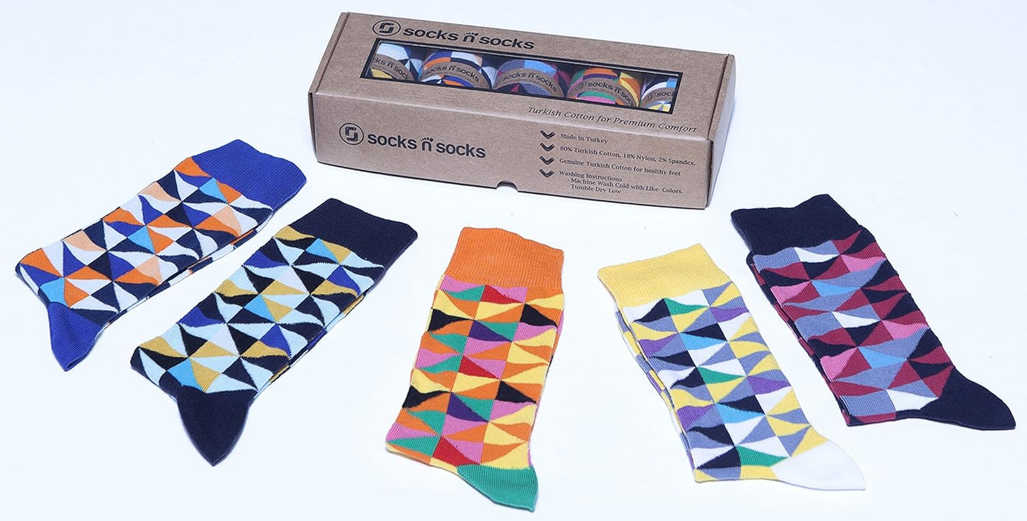 -Mens 5Pair Luxury Colorful Cotton Fun Novelty Dress Socks Gift Box