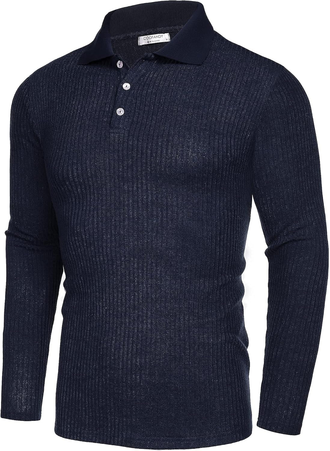 Men'S Stretch Muscle Tshirts Long Sleeve Knit Tees Casual Slim Fit Polo Shirts