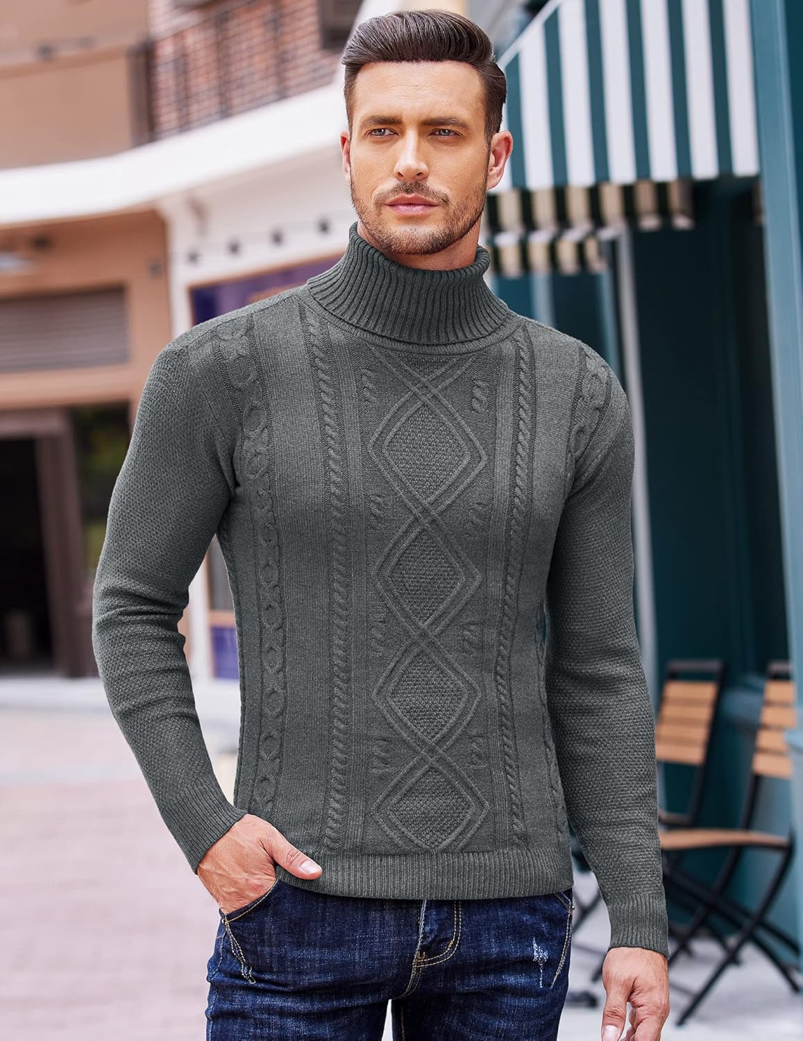 Men'S Turtleneck Sweaters Casual Slim Fit Knitted Thermal Pullover Sweater