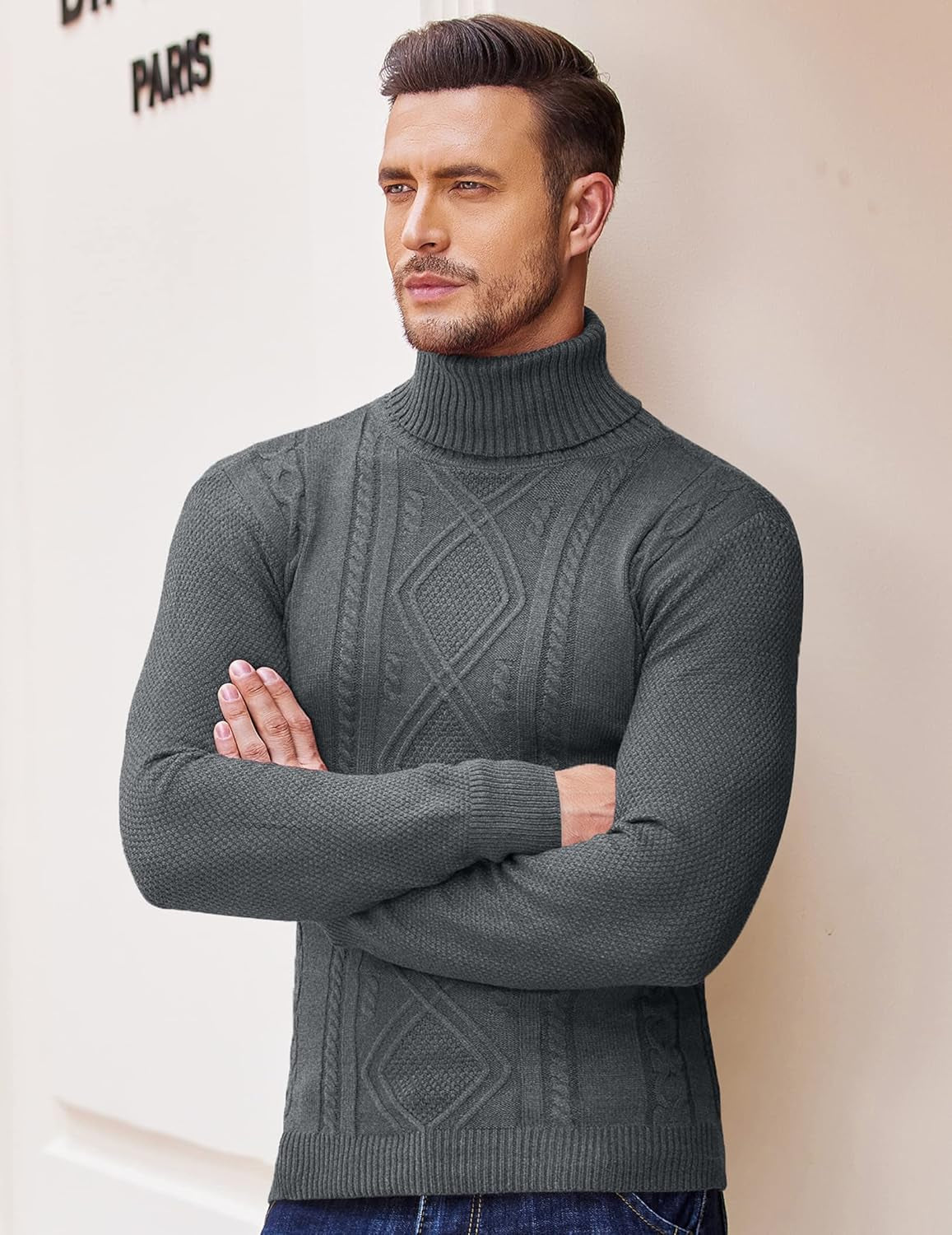 Men'S Turtleneck Sweaters Casual Slim Fit Knitted Thermal Pullover Sweater