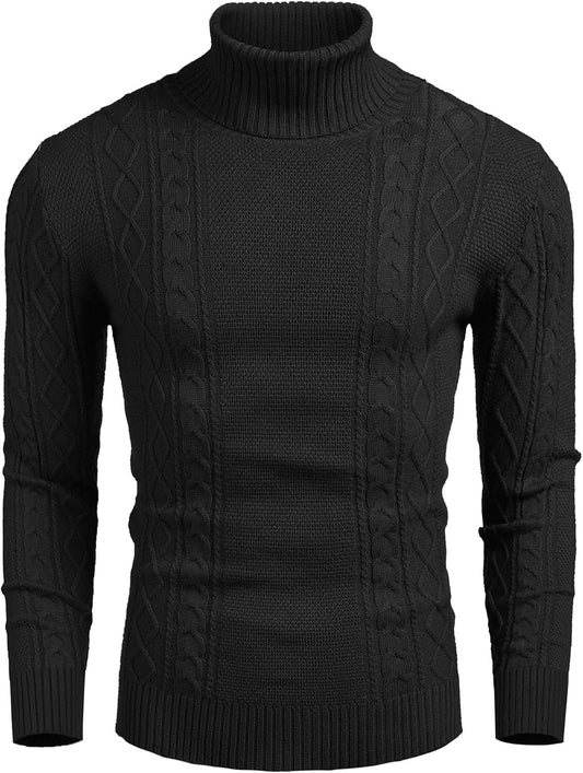 Men'S Slim Fit Turtleneck Sweater Casual Cable Knitted Pullover Sweaters