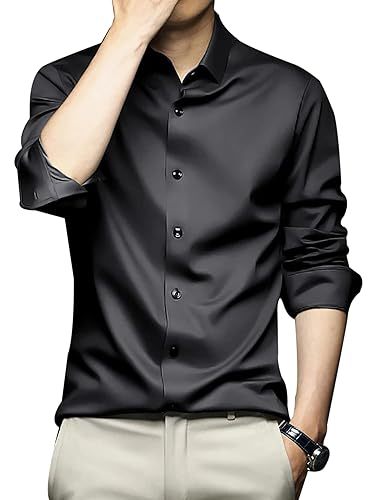 Men Regular Fit Full Sleeve Satin Silk Shirt (Size-M) (Color-BLACK)