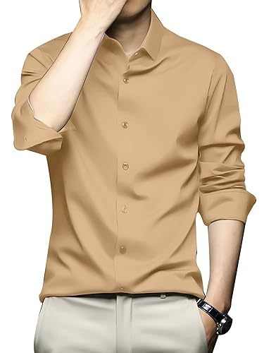 Men Regular Fit Full Sleeve Satin Silk Shirt (Size-M) (Color-GOLD)